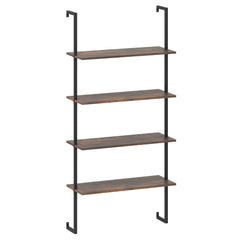 4 Tier Ladder Bookshelf with Black Metal Frame, Industrial Wall Shelf, Coffee Brown