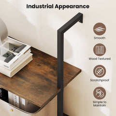 4 Tier Ladder Bookshelf with Black Metal Frame, Industrial Wall Shelf, Coffee Brown