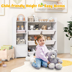 4-Tier Kids Toy Storage Organizer Bookshelf and Toy Storage Rack with Door-White