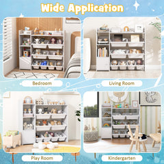 4-Tier Kids Toy Storage Organizer Bookshelf and Toy Storage Rack with Door-White