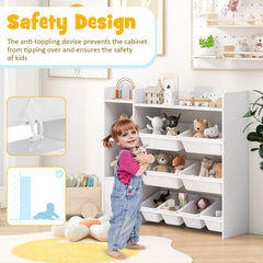 4-Tier Kids Toy Storage Organizer Bookshelf and Toy Storage Rack with Door-White