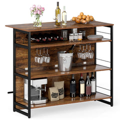 4-Tier Mini Bar Kitchen Island with Footrest and Wine Rack-Coffee