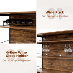 4-Tier Mini Bar Kitchen Island with Footrest and Wine Rack-Coffee
