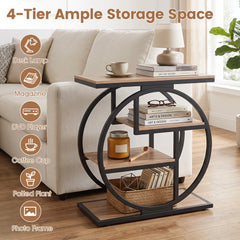 4-Tier Narrow End Table for Living Room with Storage Shelves-Gray