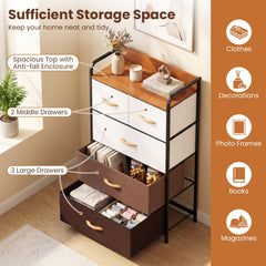 4-Tier Organizer Tower Steel Frame Wooden Top Storage with 5-Drawer Dresser-Muticolor