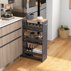 4-Tier Rolling Storage Cart Slim Kitchen Cart on Wheels with Open Shelves and Handle-Gray