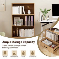 4 Tier Storage Bookcase with Drawer and Anti Tipping Kits, 48 Inch Natural Wood Shelf