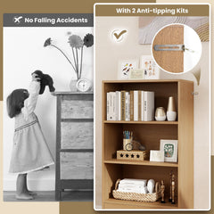 4 Tier Storage Bookcase with Drawer and Anti Tipping Kits, 48 Inch Natural Wood Shelf