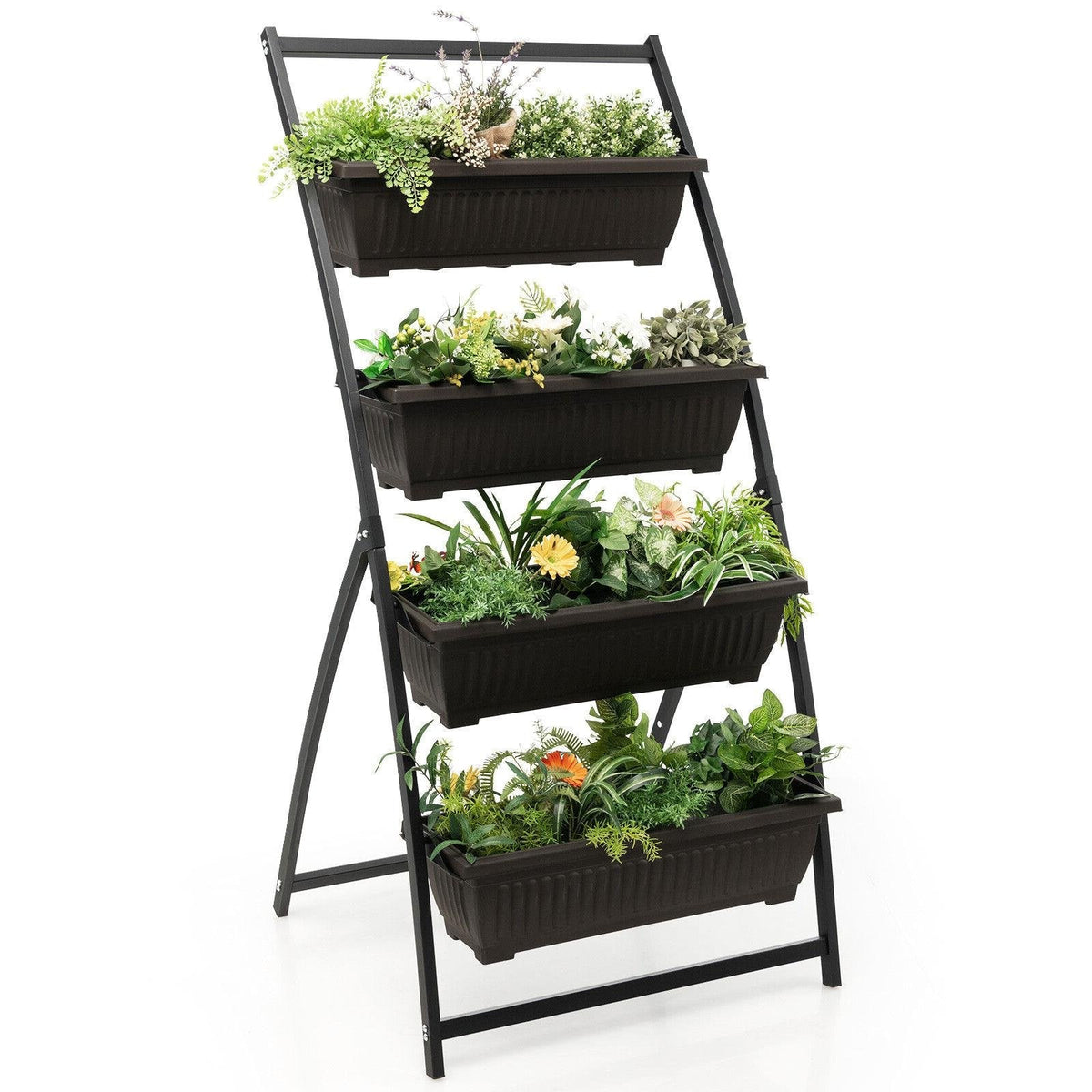 4 Tier Vertical Raised Garden Bed, 63 Inch Elevated Planter with 4 Containers and Drain Holes