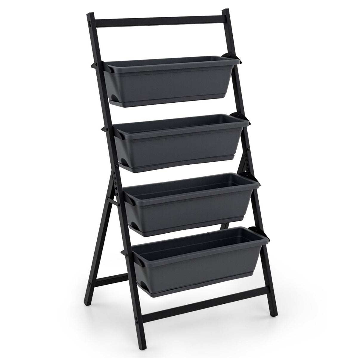 4 Tier Vertical Raised Garden Bed in Black, 49 Inch Planter with 4 Stackable Containers