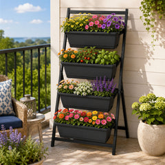 4 Tier Vertical Raised Garden Bed in Black, 49 Inch Planter with 4 Stackable Containers