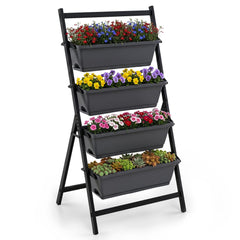 4 Tier Vertical Raised Garden Bed in Black, 49 Inch Planter with 4 Stackable Containers