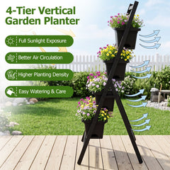 4 Tier Vertical Raised Garden Bed in Black, 49 Inch Planter with 4 Stackable Containers