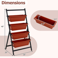 4-Tier Vertical Raised Garden Bed with Drainage Holes and 4 Containers-Red
