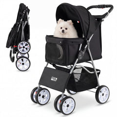 4 Wheel Pet Stroller for Small Dogs Cats up to 33 LBS-Black