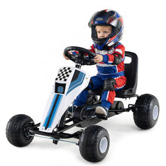 4-Wheel Ride On Toy Pedal Go Kart for Kids with Steering Wheel and Safe Handbrake-White