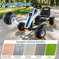 4-Wheel Ride On Toy Pedal Go Kart for Kids with Steering Wheel and Safe Handbrake-White