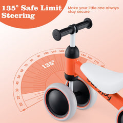 Baby Balance Bike for 2 Years Old Boys Girls No Pedal 4 Wheels-Orange