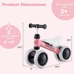 Baby Balance Bike for 2 Years Old Boys Girls No Pedal 4 Wheels-Pink