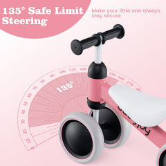 Baby Balance Bike for 2 Years Old Boys Girls No Pedal 4 Wheels-Pink
