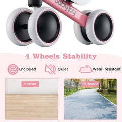 Baby Balance Bike for 2 Years Old Boys Girls No Pedal 4 Wheels-Pink