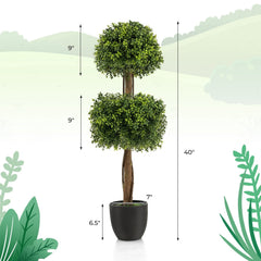 40 Inch Artificial Boxwood Topiary Ball Tree for Front Porch Patio Home-Green