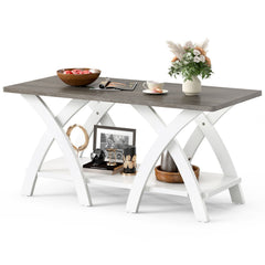 40 Inch Farmhouse Wooden Coffee Table with Storage Shelf with X-shaped Legs-Gray