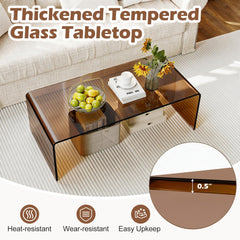 40 Inch Glass Coffee Table with Tempered Glass Top and Round Edges for Home-Dark Brown