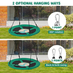40 Inches Saucer Tree Swing Round with Adjustable Ropes and Carabiners-Green