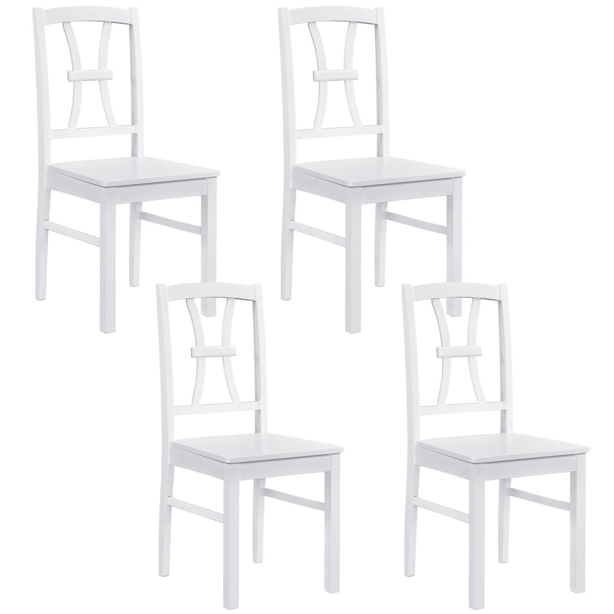 Set of 4 White Cross Back Dining Chairs with Double Curved Open Backs and Solid Rubber Wood Seats