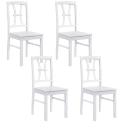 Set of 4 White Cross Back Dining Chairs with Double Curved Open Backs and Solid Rubber Wood Seats