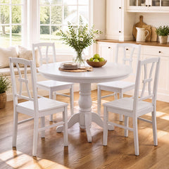 Set of 4 White Cross Back Dining Chairs with Double Curved Open Backs and Solid Rubber Wood Seats