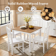 Set of 4 White Cross Back Dining Chairs with Double Curved Open Backs and Solid Rubber Wood Seats
