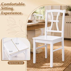 Set of 4 White Cross Back Dining Chairs with Double Curved Open Backs and Solid Rubber Wood Seats