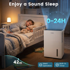 80 Pint Compressor Dehumidifier for 4000 Sq Ft, 1 Gallon Tank, Inside Drying, 42 dB, Child Lock, White