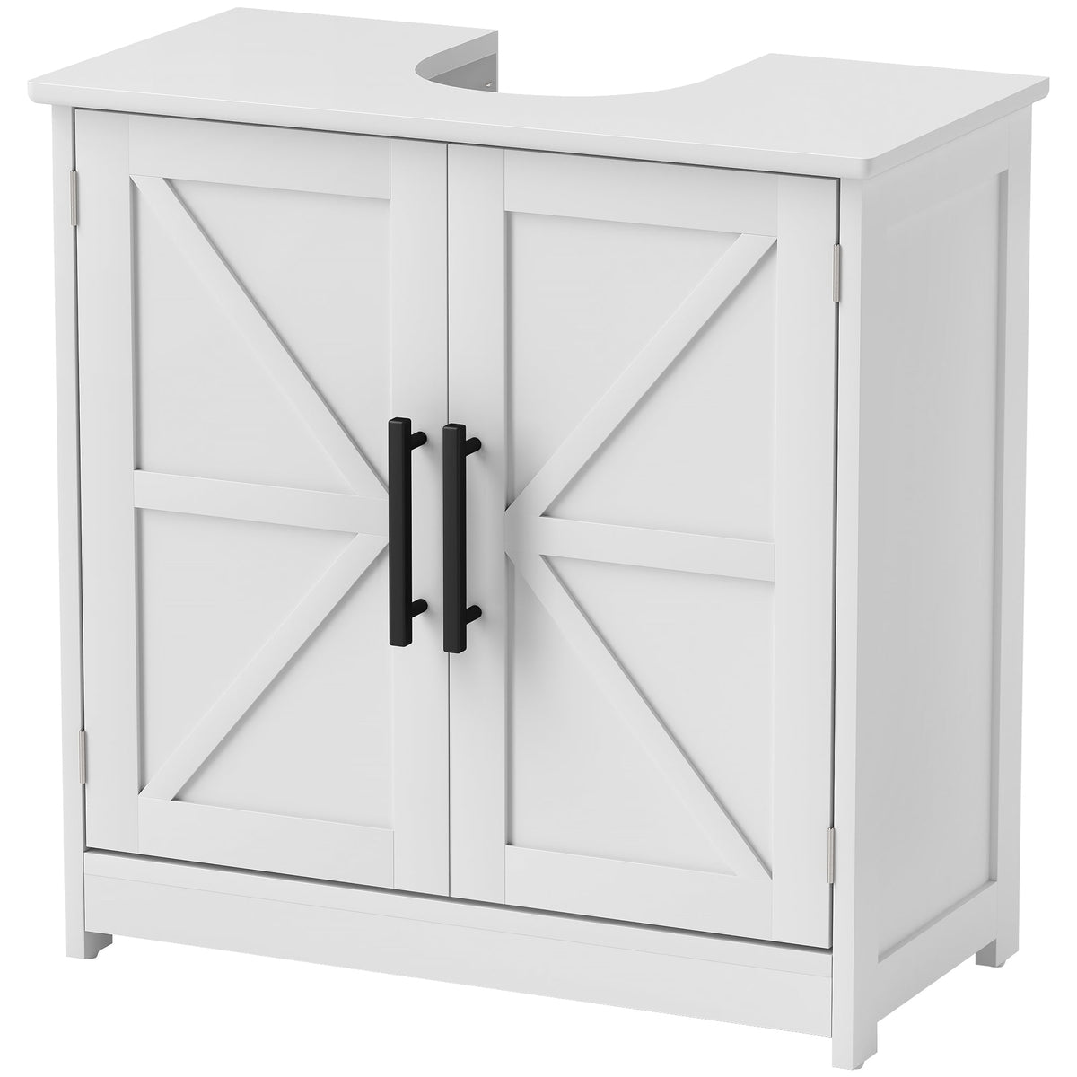 Farmhouse Pedestal Sink Storage Cabinet, Bathroom Under Sink Cabinet with 2 Barn Doors and Adjustable Shelf, White