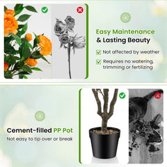 40 Inch Artificial Camellia Tree with 37 Flowers and River Stones in Pot-2 Pack