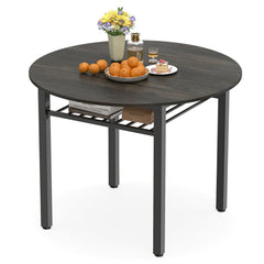 40” Round Kitchen Table with Storage Shelf and Metal Frame for 4 People-Gray