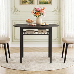40” Round Kitchen Table with Storage Shelf and Metal Frame for 4 People-Gray