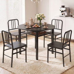 40” Round Kitchen Table with Storage Shelf and Metal Frame for 4 People-Gray