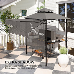 8' x 7.6' Grill Gazebo, Double Tiered Barbecue Grill Gazebo Shelter w/ Side Awning, 2 Side Shelves, 6 Hooks, Beige