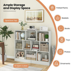 41 inches Wooden Toy Storage Organizer with 10 Cubes for Kids-White