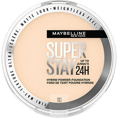 Maybelline Super Stay 24 Hour Hybrid Powder Foundation, Waterproof, Vegan, Mattifying, 110, 6g