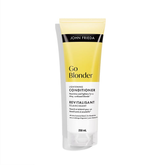 John Frieda Go Blonder Lightening Conditioner for Moisture Restoring and Strengthening Blonde Hair | Bright and Shiny Blonde | Highlights, Lightening, Root Blending | Bright and Radiant Blonde | Up to Two Shades Lighter (250 mL) Packaging May Vary