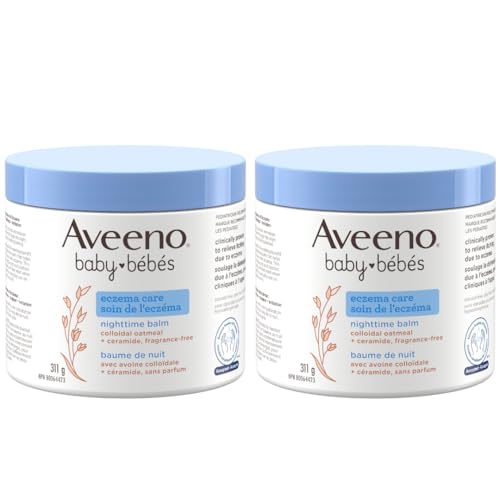 Aveeno Baby Eczema Care Nighttime Balm - Bedtime Body Lotion for itching due to eczema Colloidal Oatmeal + ceramide - Fragrance Free, Pack of 2 (622g Total)