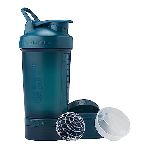 BlenderBottle Shaker Bottle with Pill Organizer and Storage for Protein Powder, Classic V2 ProStak System, 22-Ounce, Ocean Blue