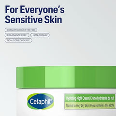 Cetaphil Hydrating Night Cream for Face (48gr) - Made with Hyaluronic Acid and Olive Oil Extract - 24Hr Intense Hydration - Fragrance-Free, Paraben-Free - For Dry and Sensitive Skin