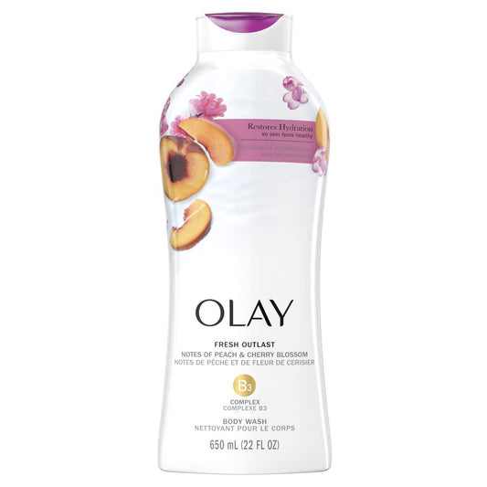 Olay Fresh Outlast Paraben Free Body Wash with Energizing Notes of Peach and Cherry Blossom, 650 ml