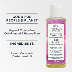 Heritage Store - Castor Oil | Nourishing Treatment for Body, Hair and Brows| 100% Cold-Pressed | Vegan & Cruelty Free | Hexane-Free (118 ml)
