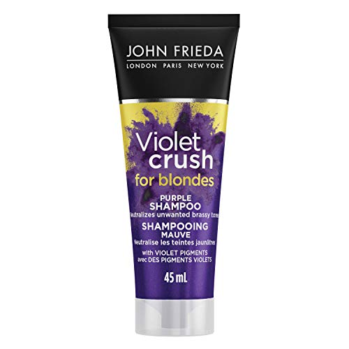 John Frieda Violet Crush Purple Shampoo for Brass Repair of Natural and Colour-Treated Blonde Hair | Neutralizes Brassiness and Yellow tones | Cool tone blonde | Purple Pigments | Travel Size (45 mL)